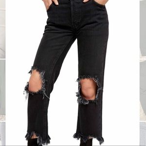 Free People Black Mid-Rise Straight-Leg Jeans